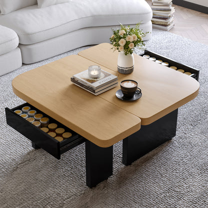 Salontafel – Koffietafel – Bijzettafel – Woonkamertafel – Lounge Tafel – Naturel Bamboe – Hoogteverstelbare Poten – Soft-Close Lade