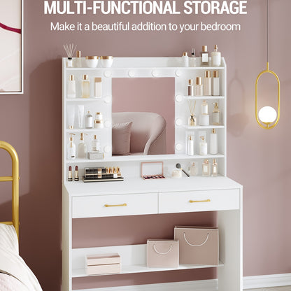 Kaptafel – Make-uptafel – Schminktisch – Toilettafel – Make-up tafel – Met Spiegel En Opbergruimte – Compact 40x100x149 cm – Wit Design