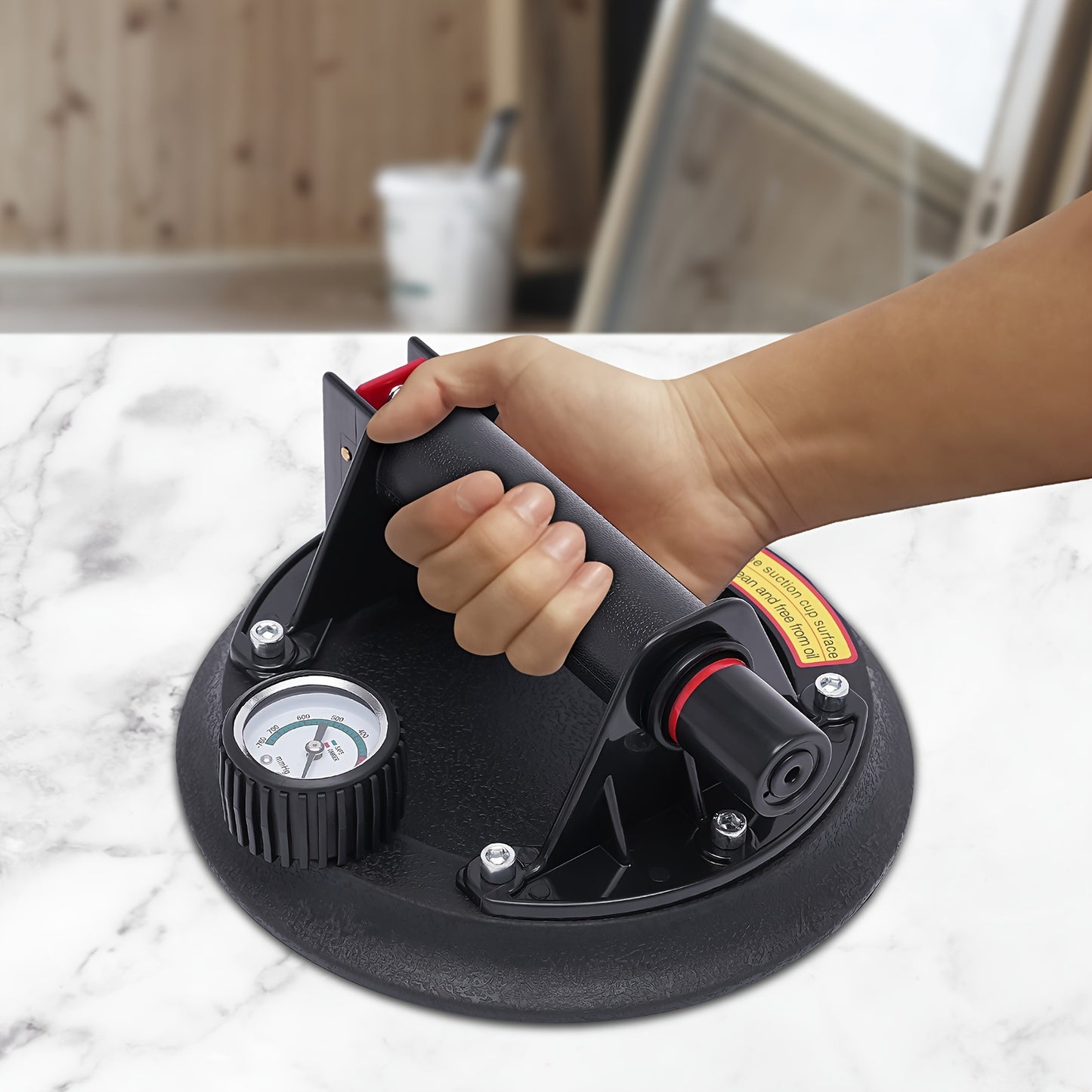 Zuignap – Vacuümzuiger – Hefzuiger – Hulpzuiger – Zuighandel – Zuigkracht 179 kg – Druksensor Met Kleurindicatie – Inclusief Draagkoffer – Rubber Zuigbasis 20 cm – Anti-Slip ABS Handgreep