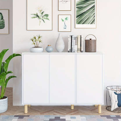 Opbergkast – Kast – Dressoir – Buffetkast – Vitrinekast – Wit met Houten Poten – Vrijstaand – Verstelbare Planken