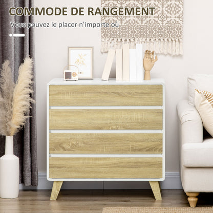 Opbergkast – Ladekast – Opbergrek – Kast – Möbel – Scandinavisch Design – 4 Lade – MDF Houtlook – 80x40x79,5 cm – Wit
