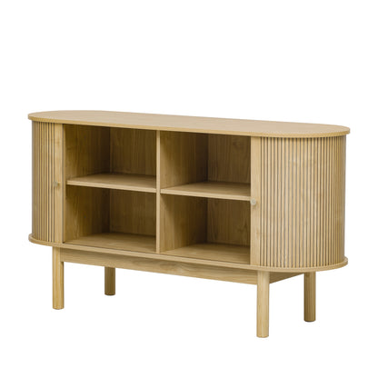 Dressoir – Buffet – Sideboard – Keukenkast – Opbergkast – Retro Modern Design – Metaal Met Lichte Eikenlook – Schuifdeuren & Verstelbare Planken – 138 cm Breed – Pine-Look Poten