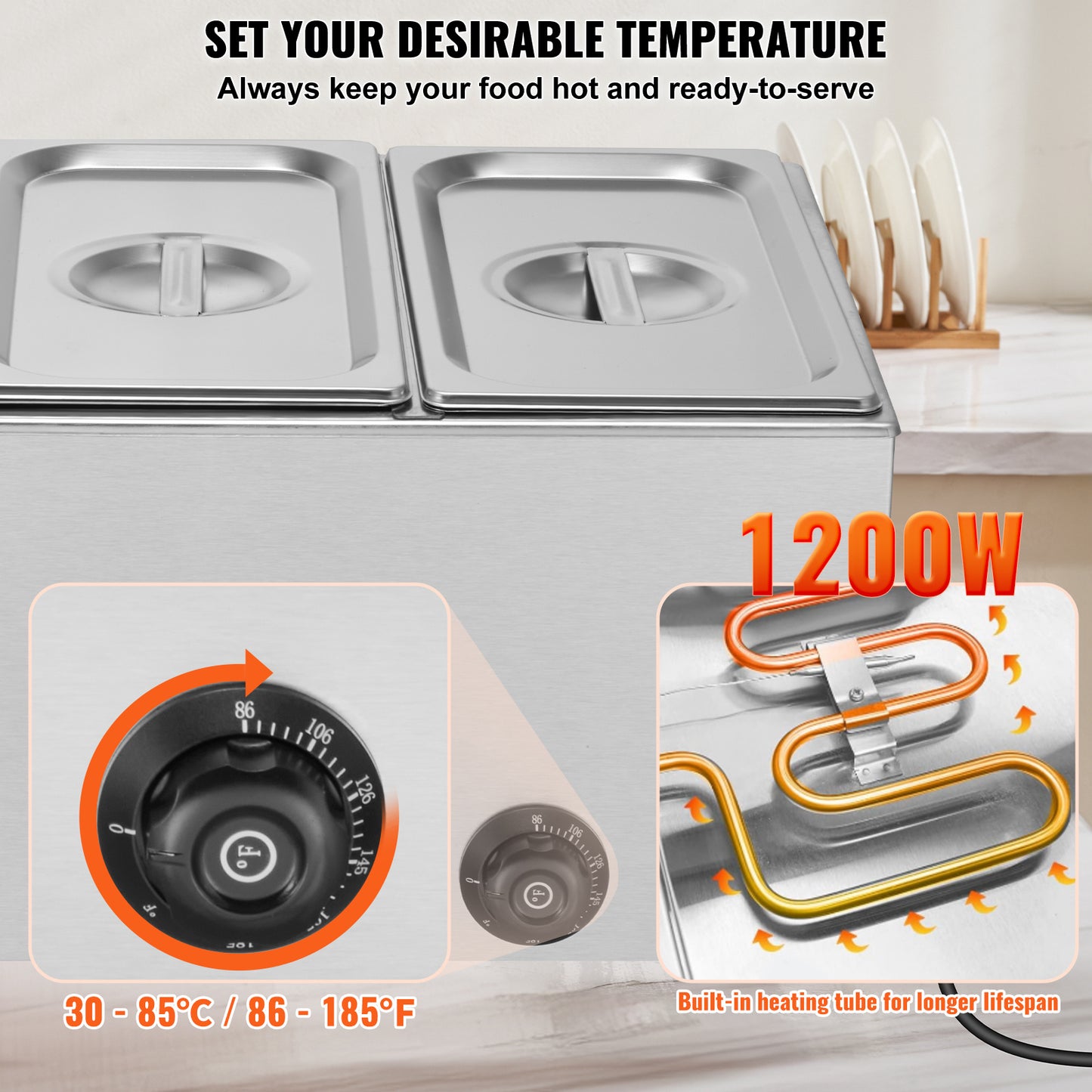 Elektrische Food Warmer – Buffet Warmer – Voedselwarmhouder – Bain Marie – Warmhoudplaat – 16,5L Capaciteit – Roestvrijstalen Behuizing – Verstelbare Temperatuur 30-85°C