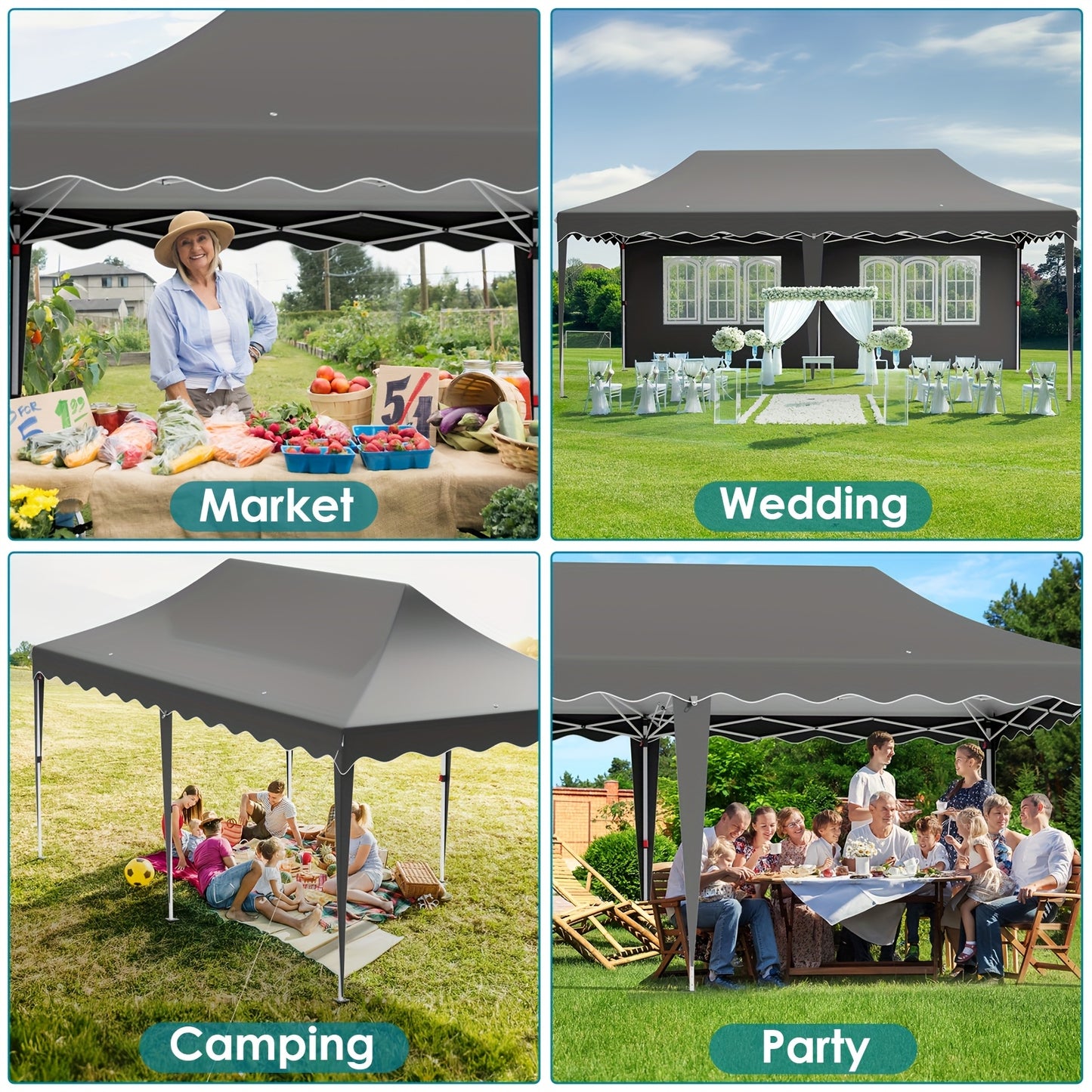 Inklapbare Partytent – Tuinpaviljoen – Evenemententent – Overkapping – Waterdicht Doek – UV-Bescherming – Verstelbare Hoogte