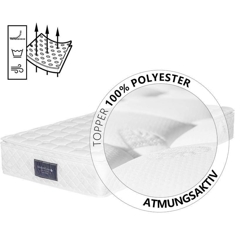 Ergonomisch Pocketverenmatras – Eenpersoonsmatras – Slaapmatras – Traagschuimmatras – 7-Zones Matras – 90 x 200 x 25 cm – Medium Stevig – Ademend Polyester Hoes