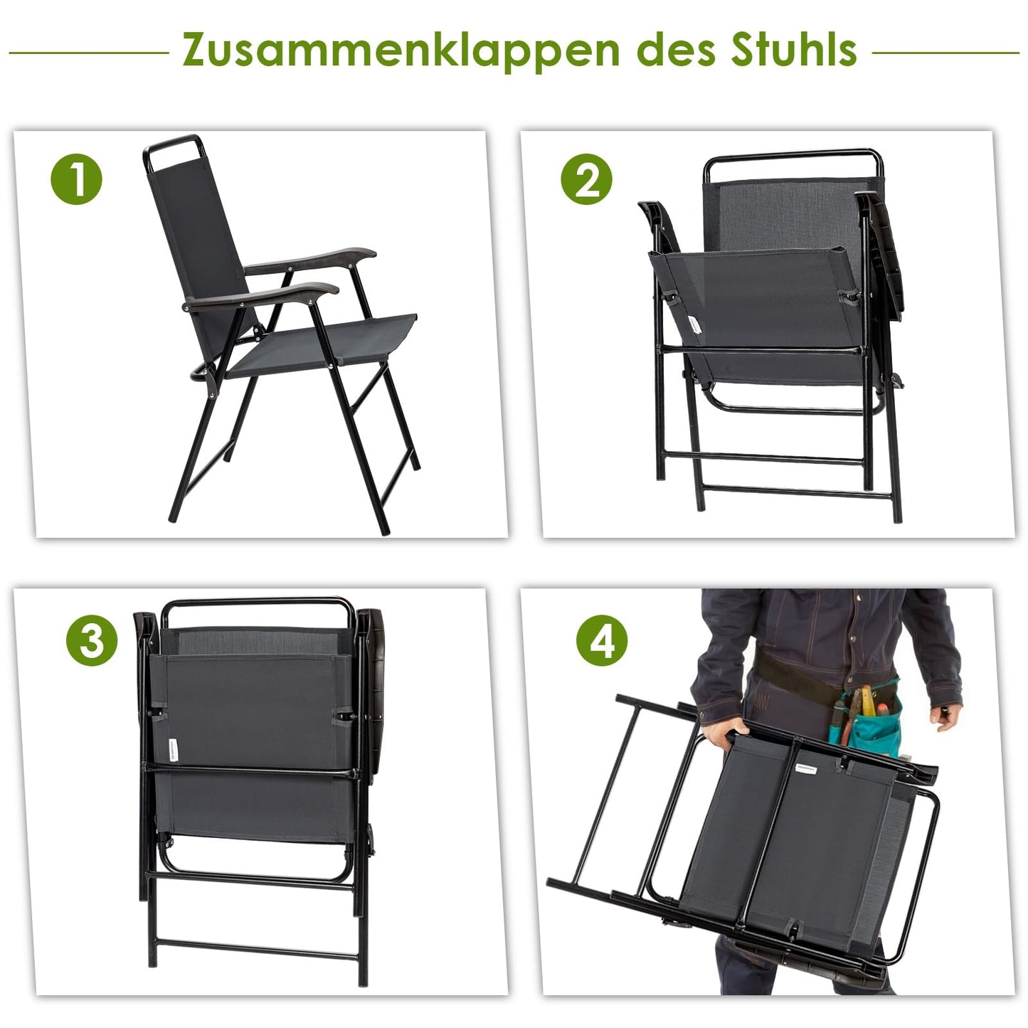 Tuinstoelen – Inklapbare Stoelen – Balkonstoelen – Tuinstoel Set – Campingstoelen – Stevig Metalen Frame – Ademend en Lichtgewicht Textiel