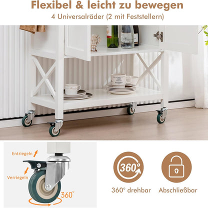 Keukenwagen – Keukentrolley – Mobiele Werkbank – Keukenkar – Keukenmeubel – MDF Met Waterbestendig Werkblad – Inclusief Handdoekrek En Wieltjes
