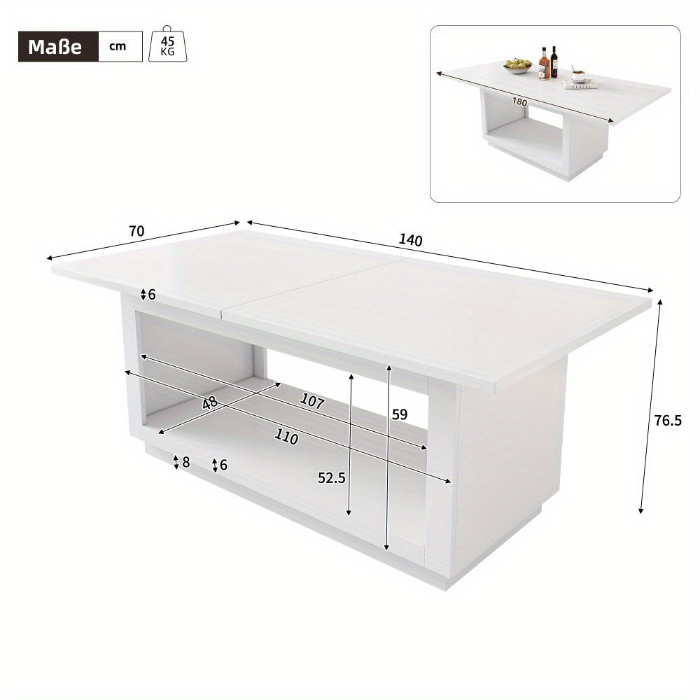 Uitschuifbare Eettafel – Eettafel – Uitklapbare Tafel – Inklapbare Tafel – Tafel Woonkamer – Wit – Ruimtebesparend Design – Stevige MDF Constructie
