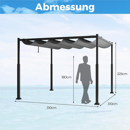Pergola – Tuinpaviljoen – Prieel – Terrasoverkapping – Zonwering – Waterdicht schuifdak – Stabiel metalen frame 3,1x3,1 m