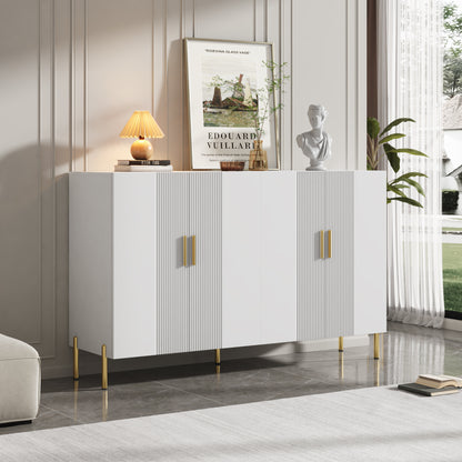 Wit Opbergmeubel – Opbergkast – Dressoir – Ladenkast – Buffetkast – Modern Design – Verstelbare Planken – Gouden Accenten – 160x35x100 cm