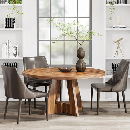 Ronde Eettafel – Keukentafel – Tafel – Eetkamertafel – Ronde Tafel – 120 cm Diameter – Stevig MDF Met Zwart Metalen X-Poot – Landelijke Bruine Afwerking