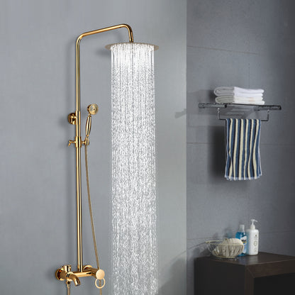 Doucheset – Douchegarnituur – Regendouche – Handdouche – Douchekolom – Goudkleurig – Verstelbare hoogte 80-117 cm – Koper en RVS materiaal