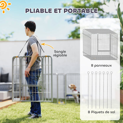 Hondenren – Puppyren – Hondenkennel – Hondenbench – Dierenren – 8 Panelen – Opvouwbaar Staal – Inclusief Deur & Draagriem