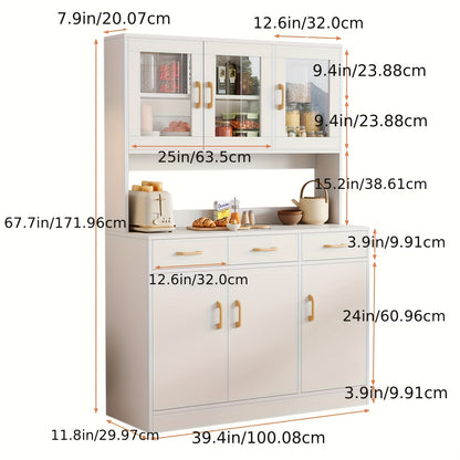 Keukenkast – Keukenbuffet – Opbergkast – Buffetkast – Kast – 6 Deuren – Verstelbare Planken – Wit MDF Met Gouden Handgrepen – Vrijstaand Met Werkblad