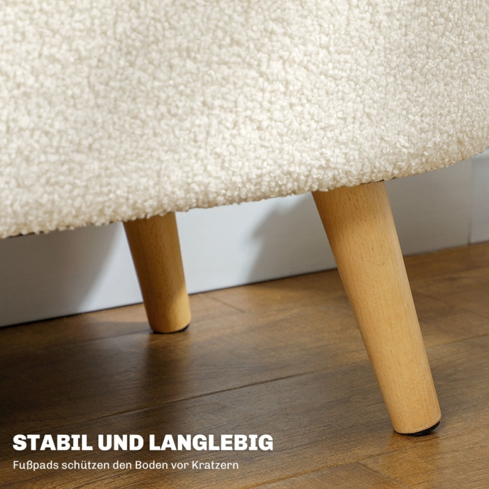 Poef – Opbergpoef – Zitzak – Voetenbankje – Kruk – Wit – Met Opbergruimte – Zacht Stoffen Zitvlak – Compact Ruimtebesparend Design