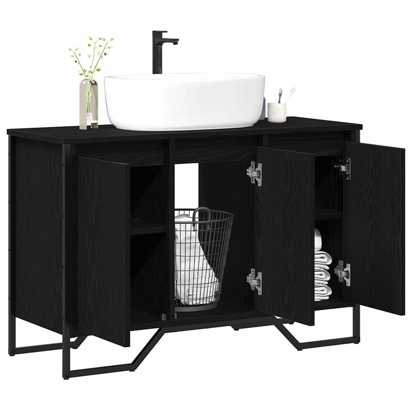 Badkamerkast – Badkamermeubel – Opbergkast – Waskast – Toiletkast – Zwarte Eiken – Compact 91x35x60 cm – MDF en Massief Hout – Wandhangend – Ruimtebesparend
