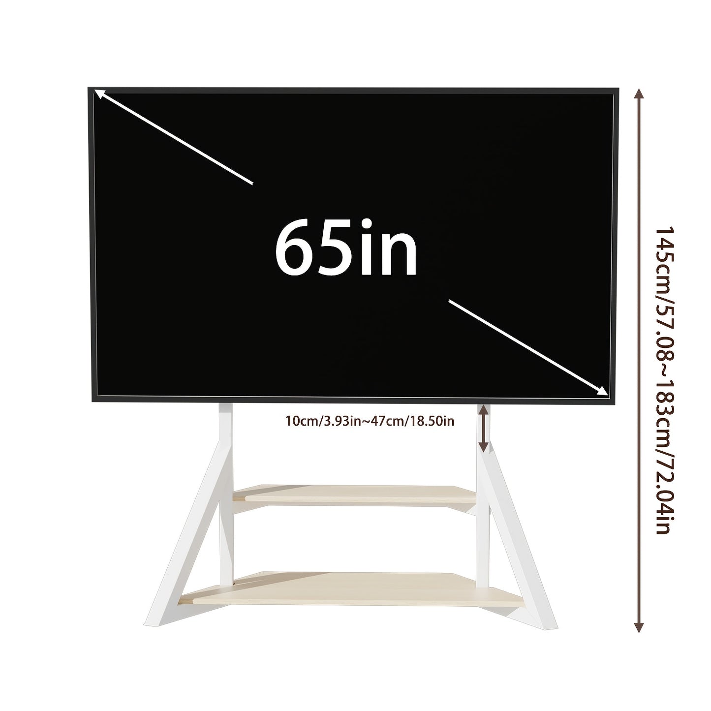Mobiele Tv-Stand – Tv Meubel Met Wielen – Verplaatsbare Tv-Standard – Platte Scherm Houder – Verrijdbare Tv-Kaart – Voor 65-100 Inch – Verstelbare Hoogte – Stabiel Metaal Frame