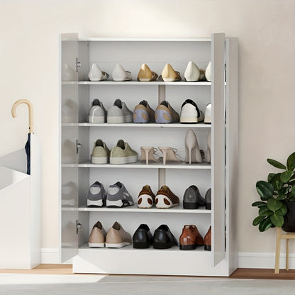 5-Tier Shoe Rack Cabinet with Shoe Bench - Narrow Entryway Shoe Organizer, Space-Saving Shoe Storage Cabinet, Sturdy Hardwood Construction