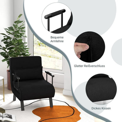 4-in-1 recliner chair, sofa bed with bed function, folding chair with 6-position adjustable backrest, removable cushion, and armrests, weight capacity up to 150kg, guest bed for living room (,  Spacesaving Furniture, Contempo
