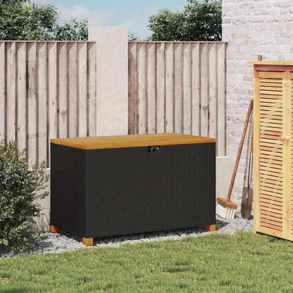 Tuinkist – Opbergkist – Tuinbox – Buitenopberger – Balkonbox – Zwart – 110x55x63 cm – Duurzaam Poly Rattan & Acaciahout