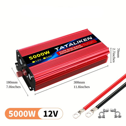 Pure Sinusgolf Omvormer – Spanningsomzetter – DC Naar AC Converter – Voertuigomvormer – Reisomvormer – 5000W Piekvermogen – USB Oplader – Aluminium Behuizing