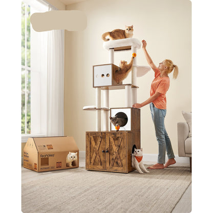 Kattenmeubel – Krabpaal – Kattenboom – Kattenhuis – Krabmeubel – Vintage Bruin – 185 cm Hoog – Wasbare Kussens