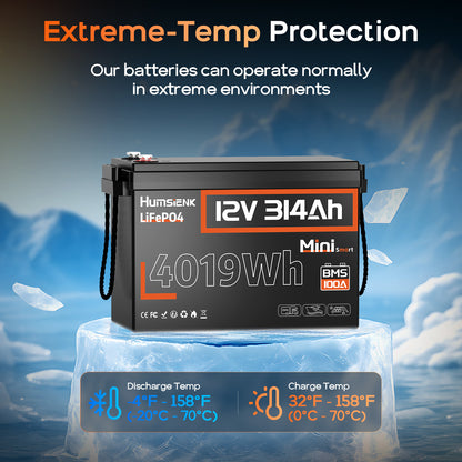 12V LiFePO4 Accu – Lithium Batterij – Caravan Accu – Camper Accu – Zonne-energie Accu – 314Ah Capaciteit – Compact & Lichtgewicht Met Afstandsbediening