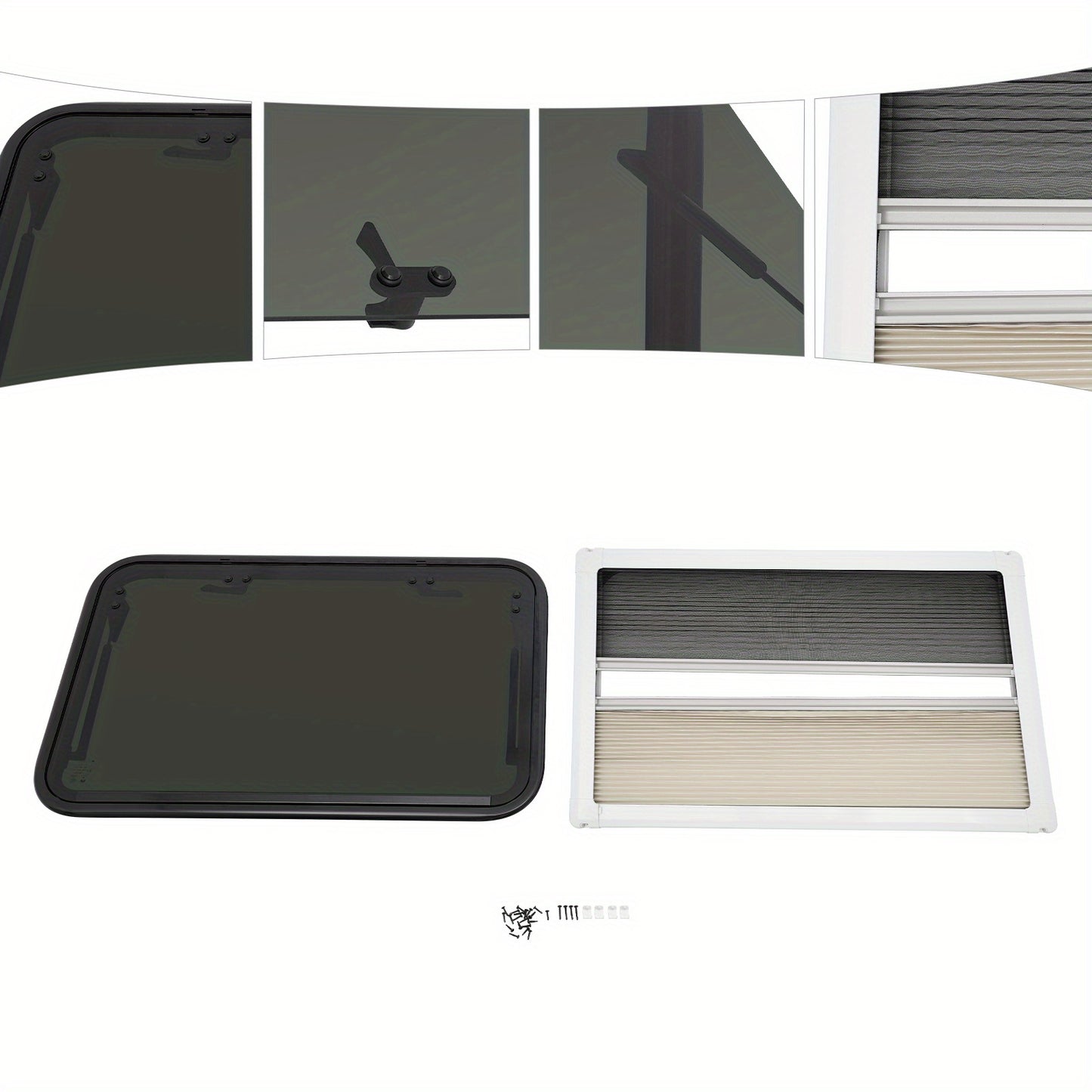 Uitzetraam Camper – Caravanraam – Mobiel Raam – Rolvenster – Ventilatieraam – Gebogen Gehards Glas – Aluminium Frame – Inclusief Horrenraam – 800x500 mm – Duurzaam Lichtgewicht