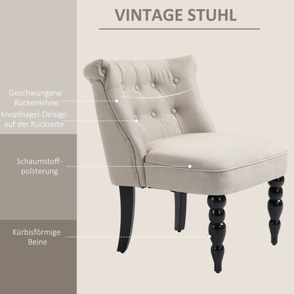 Vintage Relaxfauteuil – Relaxstoel – Lounge Chair – Eetkamerstoel – Comfortfauteuil – Linnen Bekleding – Houten Frame – Beige Zwart – 67x67x78 cm – Comfortabel & Duurzaam
