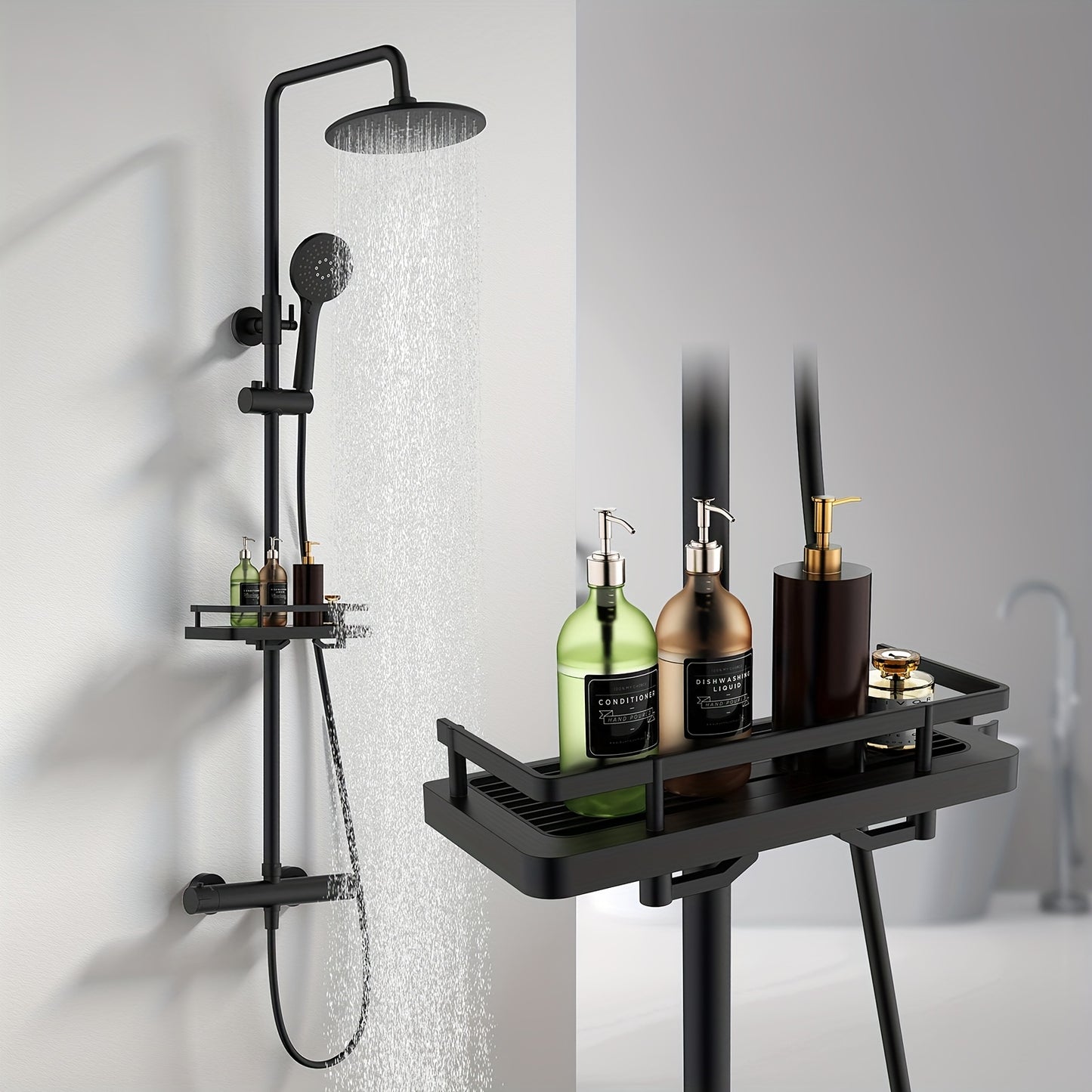 Thermostatische Douche Set – Douchekraan – Regendouche – Handdouche – Douchewand – Zwart Design – Veiligheidsstop 38°C – Drie Sproeistanden