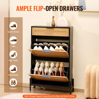 Schoenenkast – Schoenenrek – Schoenenopberger – Schoenentoren – Schoenenkastje – Zwart Rotan – 2 Klaplades & 1 Schuiflade – Compact & Ruimtebesparend