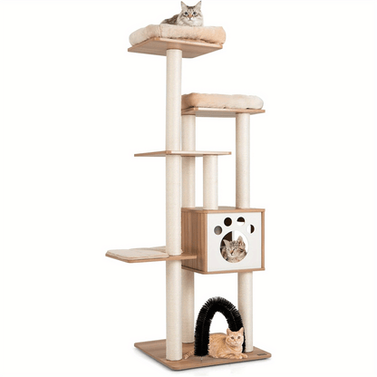 Krabpaal – Kattenboom – Kattenhuis – Krabmeubel – Kattentoren – 176 cm Hoog – Stevig Hout Met Zachte Kussens En Kattenhol
