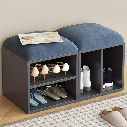 Schoenenbank – Schoenenkastje – Schoenenopberger – Schoenmeubel – Schoenenrek – Hout en Kunststof – Comfortabele Zitting – Compact & Ruimtebesparend - Grijsblauw