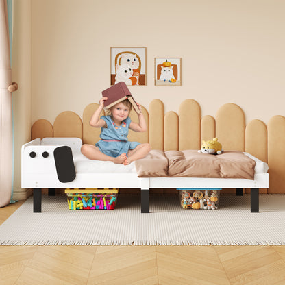 Eenpersoonsbed – Kinderbed – Jongensbed – Meisjesbed – Enkelbed – Compact Design – Massief Dennenhout – 90x200 cm – Hondenkop Hoofdbord – Orthopedische Lattenbodem – Wit
