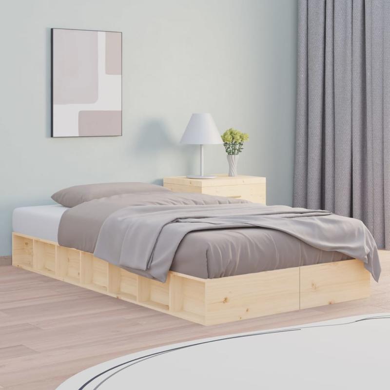 Contemporary Wooden Bed Frame 100x200cm - High-Quality Hardwood & Particle Board, Removable & Durable Frame with Built-In Headboard, No Assembly Required, Portable Bed Frame for Small Spaces, Bed Frame for Bed, Spacesaving Fu