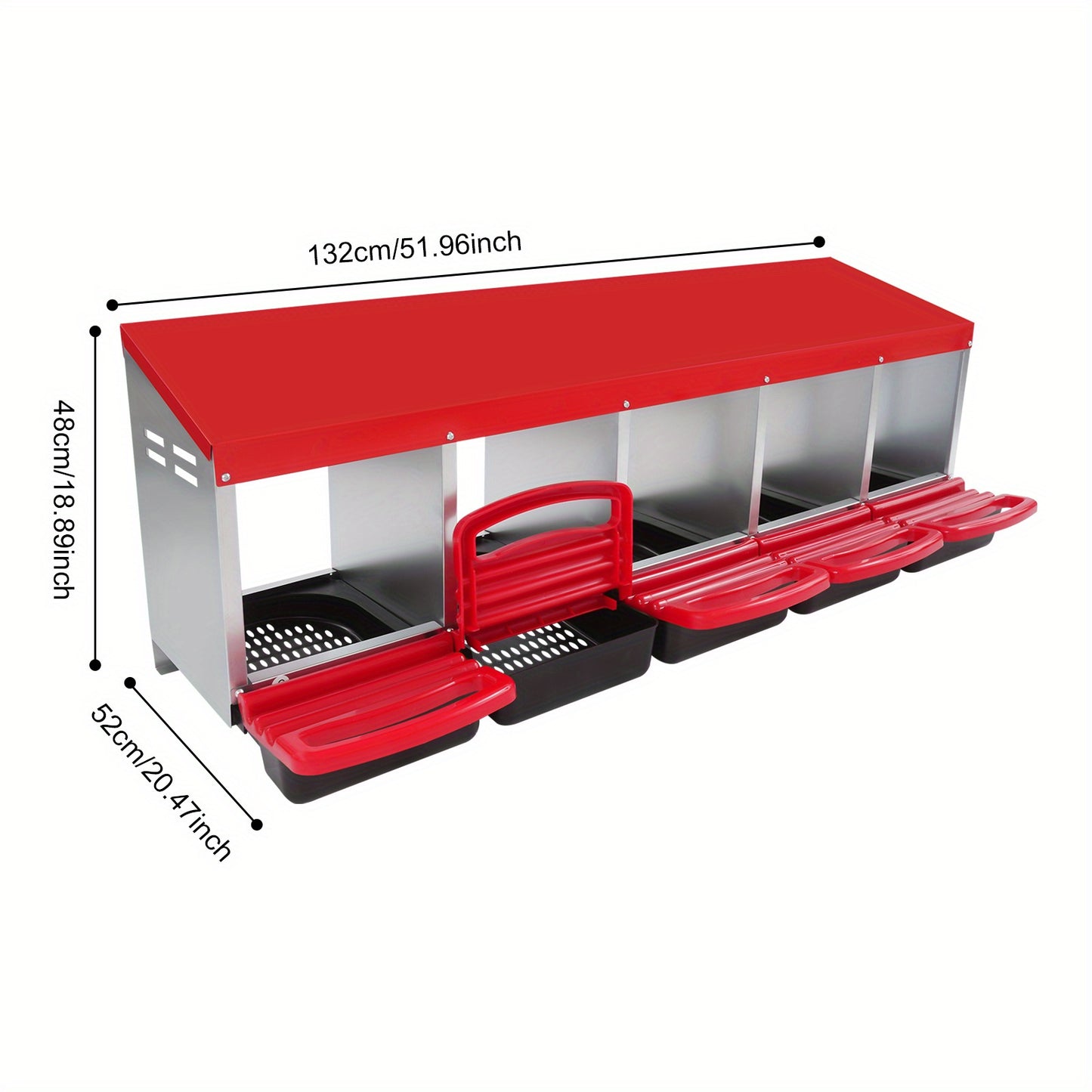 Kippenhok Nestkast – Nest Box – Legnest – Kippennest – Eieren Verzamelen – 5 Compartimenten – Gegalvaniseerd Staal – Rood