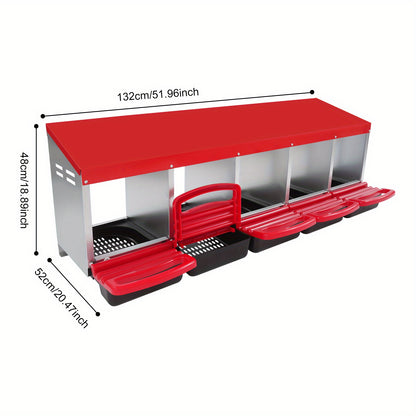 Kippenhok Nestkast – Nest Box – Legnest – Kippennest – Eieren Verzamelen – 5 Compartimenten – Gegalvaniseerd Staal – Rood