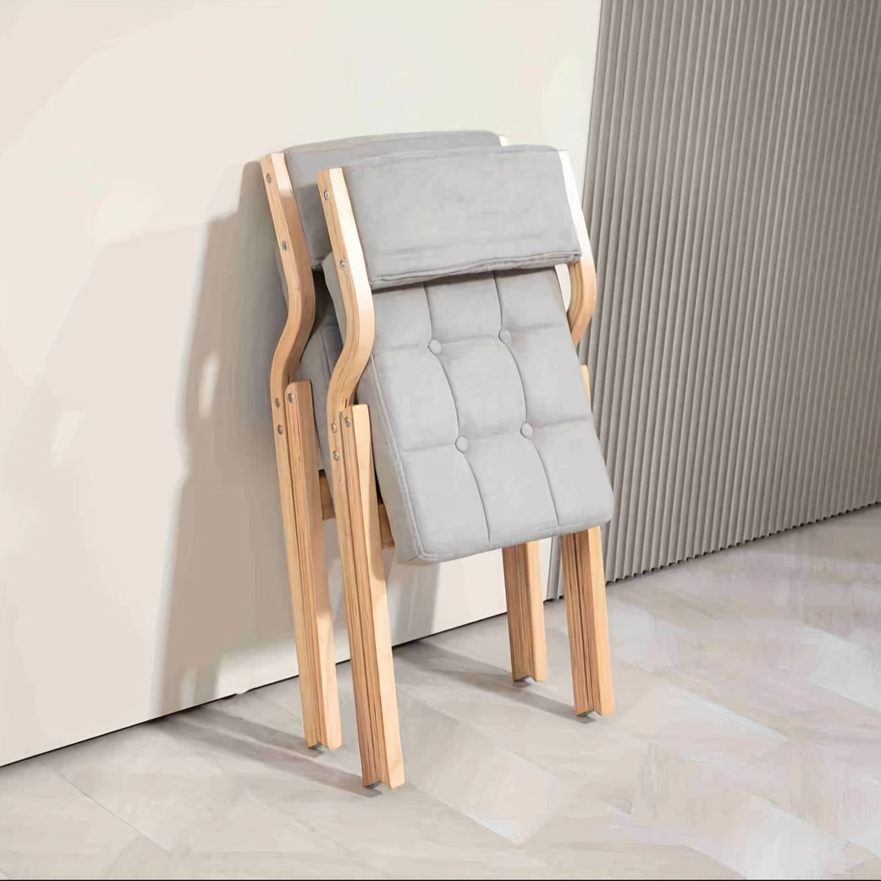 Folding Chair with Cushion, Wooden Upholstered Folding Chair 2pcs Set, Portable Assembled Folding Dining Chairs for Guests, Kitchen, Office, Wedding And Party, Gray