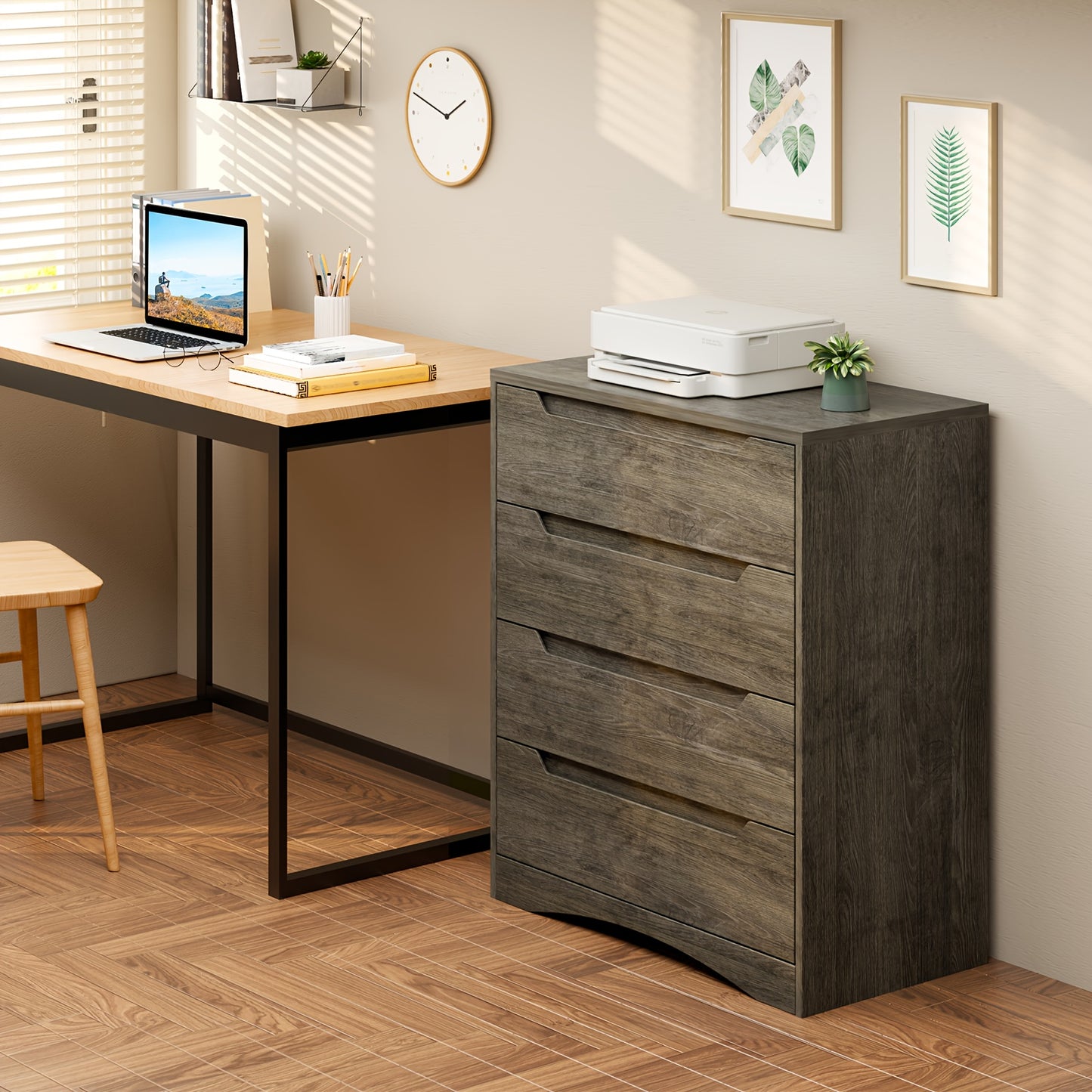 Ladekast – Ladekasten – Ladenkast – Ladenkastje – Opbergkast – Retro Bruin – 4 Laden – Anti-Kantelbeveiliging – Ruime Opbergruimte – Stevige Bouw – Soepel Lopende Rails