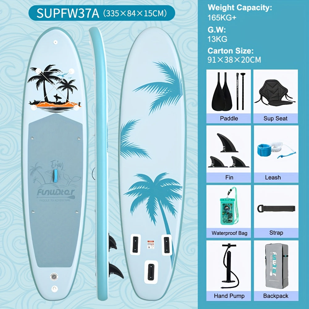 Paddleboard – Sup Board – Stand Up Paddle – Surfplank – Watersportboard – Lichtblauw Coconut Wave Design – 335x84x15 cm – Schokbestendig & Stabiel