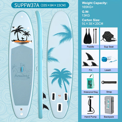 Paddleboard – Sup Board – Stand Up Paddle – Surfplank – Watersportboard – Lichtblauw Coconut Wave Design – 335x84x15 cm – Schokbestendig & Stabiel