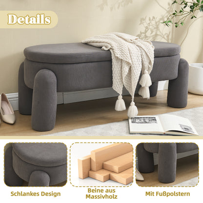 Opbergbank – Opbergbox – Zitbank – Halbank – Opbergkist – Grijze Chenille Stoffering – Stevig Houten Frame
