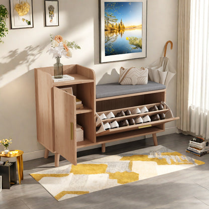 Schoenenkast – Schoenenrek – Schoenenopberger – Opbergkast – Smal Design – Schuine Laden – MDF & Hardhout – Zitkussen