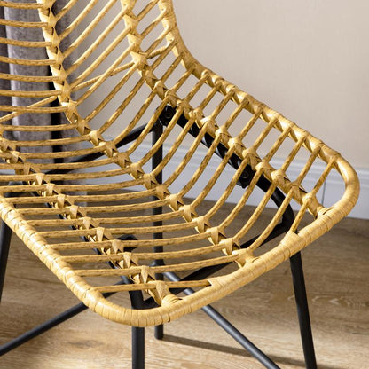 2Er Set Barhocker Mit Lehne Barstühle Im Boho-Design, Pe-Rattan, Inkl. Fußtstütze, 42.5 Cm X 52 Cm X 102 Cm, Gelb + Schwarz
