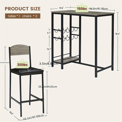 Bartafelset – Barkrukset – Barmeubel – Statafel – Bistroset – Met Opbergruimte – Ergonomische Zithoogte – Grijs