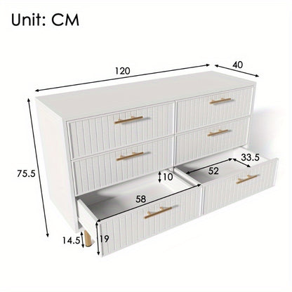 6-Laden Metaalkommode – Dressoir – Ladekast – Opbergkast – Sideboard – Wit Met Gouden Accenten – 120 cm Breedte – Zonder Montage