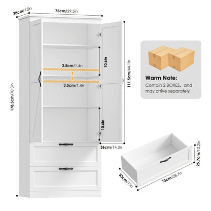 Hoge Kast – Opbergkast – Keukenkast – Boekenkast – Dressoir – Wit – 178,5 cm Hoog – Verstelbare Planken – Duurzaam Hout