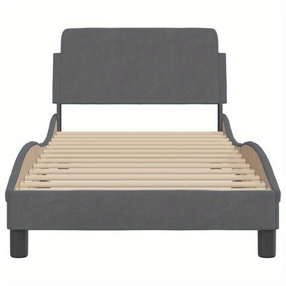 Bedframe – Houten Bed – Eenpersoonsbed – Platformbed – Gestoffeerd Bed – Donkergrijs Fluweel – Hoogwaardige Houtconstructie – Afmeting 90x200 cm