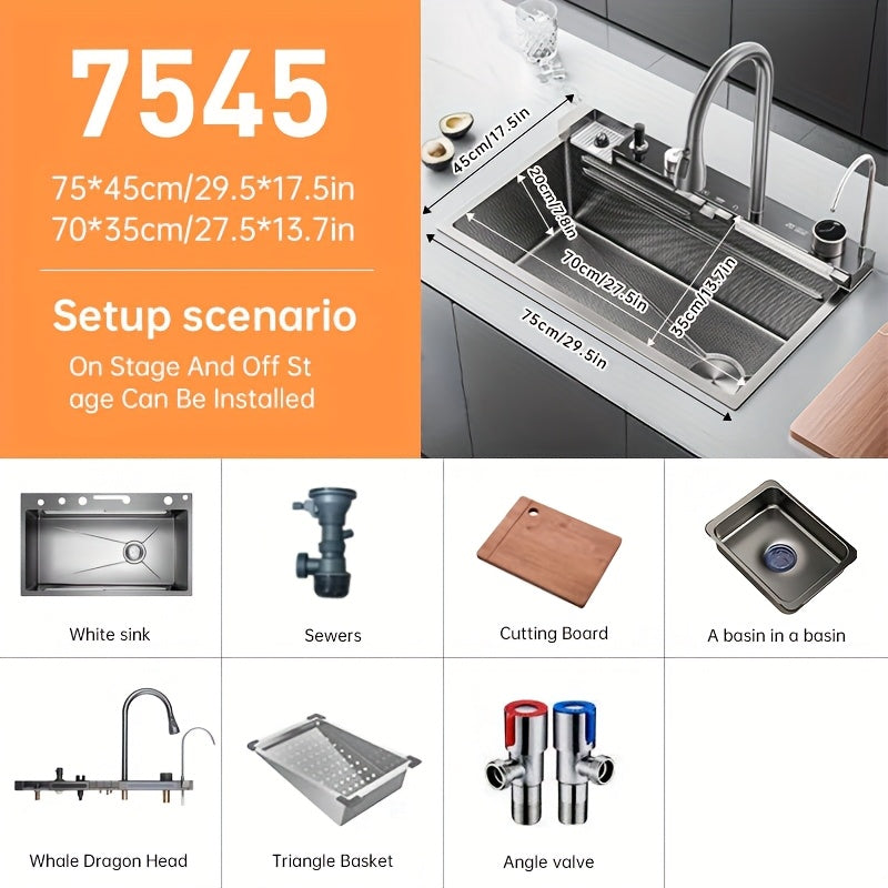 Keukenfontein – Spoelbak – Binnenfontein – Werkbladfontein – Undermount Spoelbak – Zwart Matzwart – RVS Duurzaam – Compact 29,5x17,7 cm – Inclusief Watervalkraan & Uittrekbare Sproeikop
