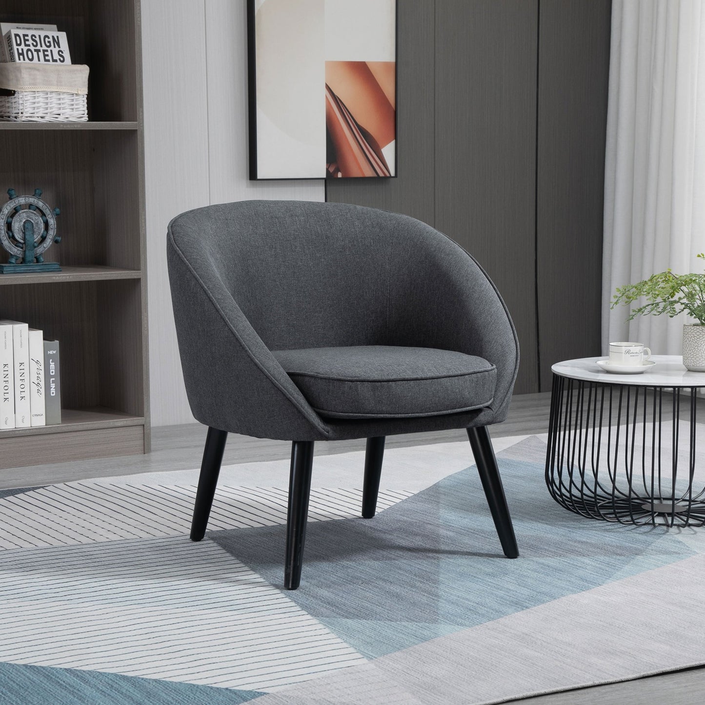 Fauteuil – Leunstoel – Relaxstoel – Zithoekstoel – Grijze Linnenlook – Draagvermogen 150 kg – Compact 71x65x75 cm